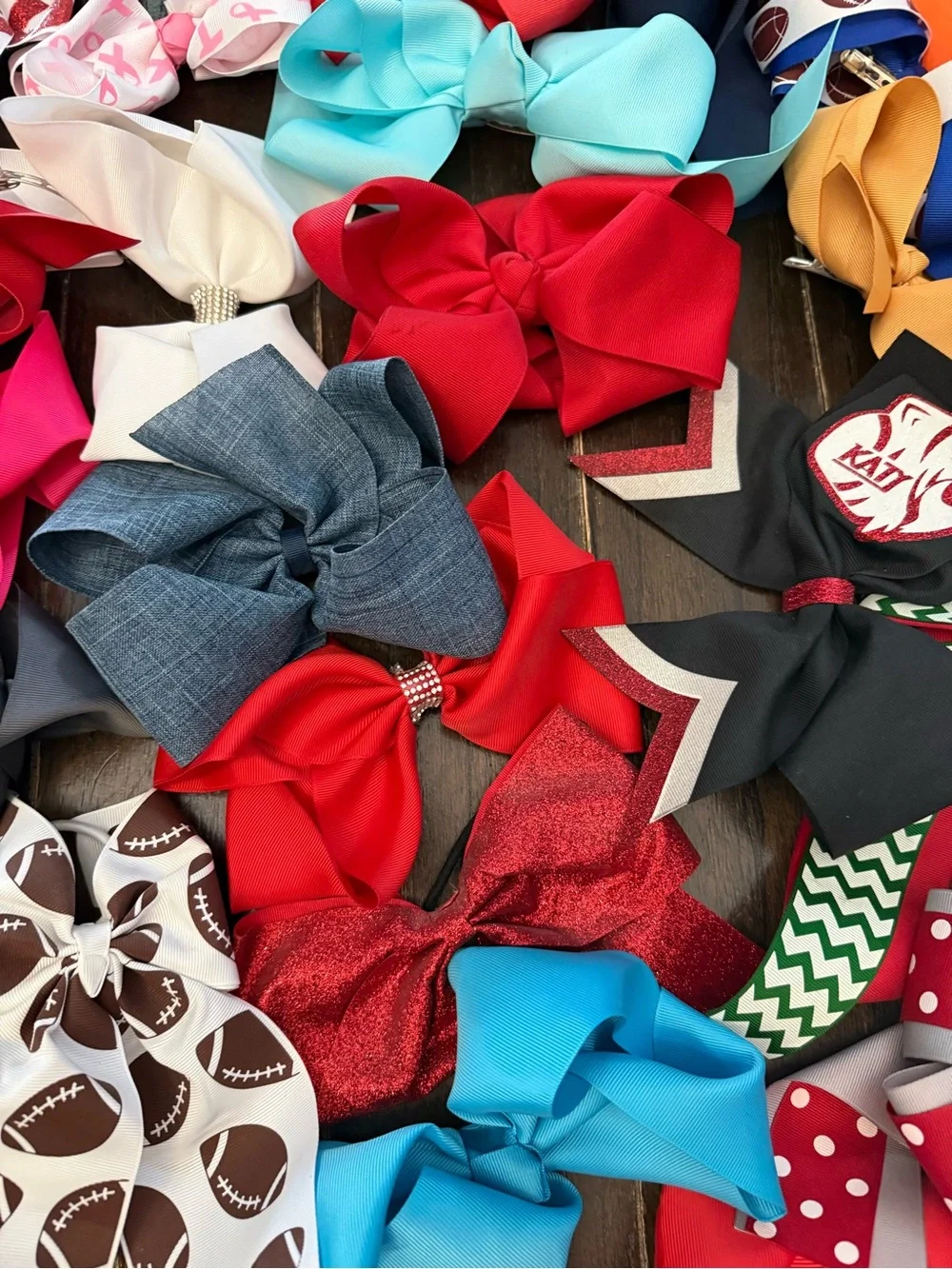 Roughly 60 Assorted Kids Hair Bows - Multi Color Pack Cheer, Softball, School